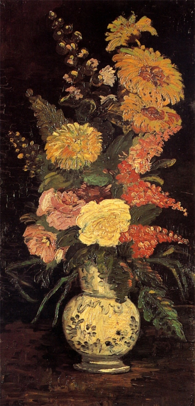 Vase With Asters, Salvia And Other Flowers